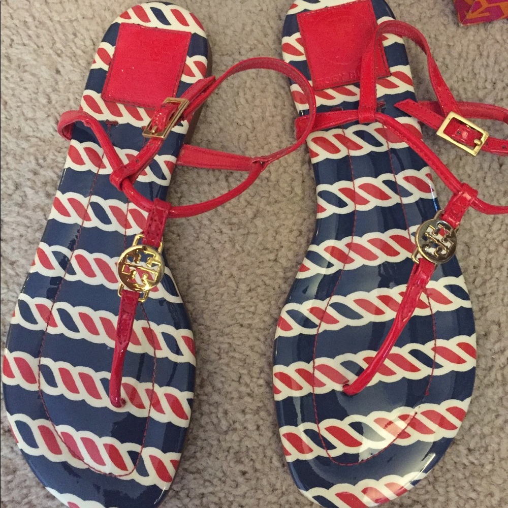 Tory Burch Emmy Red White and Blue Sandals